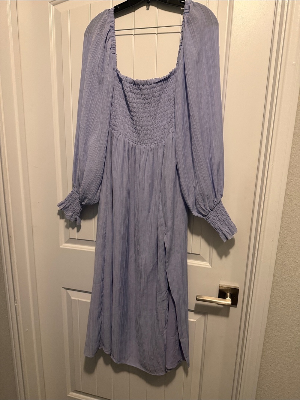 House of Harlow 1960 Lavender Smocked Square-Neck Midi Dress